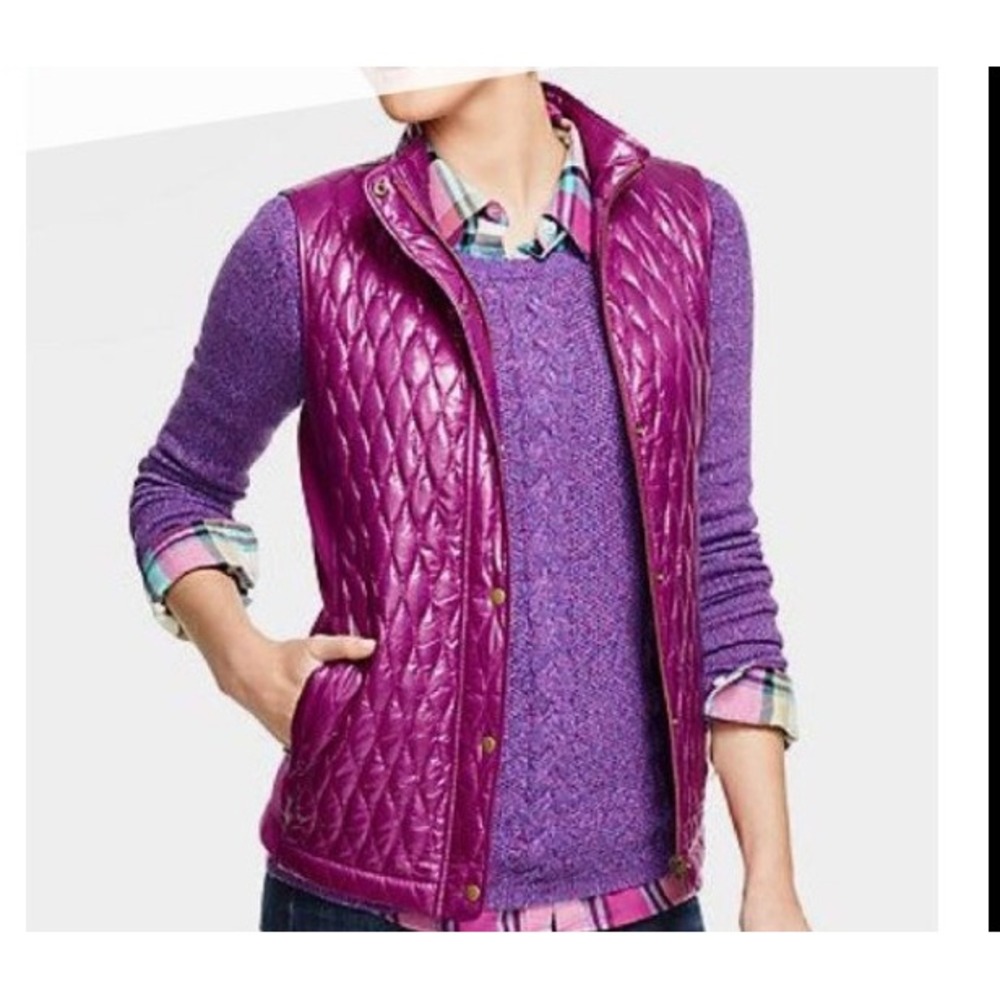 Talbots womens‎ vest Large Pink magenta quilted cotton panels